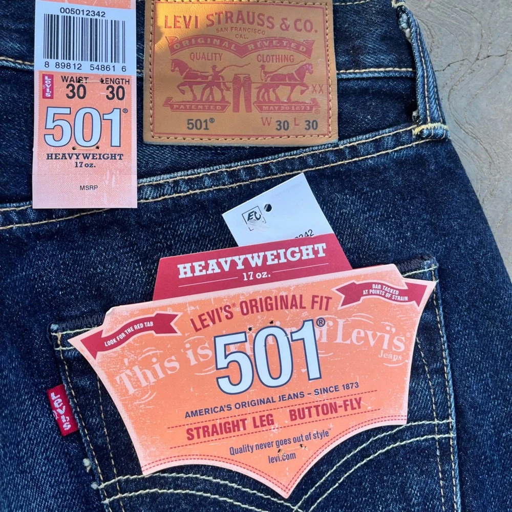 LEVI’S | 501 Dark Blue Button Fly Straight Denim Jeans 30x30 NWT - Picture 5 of 5